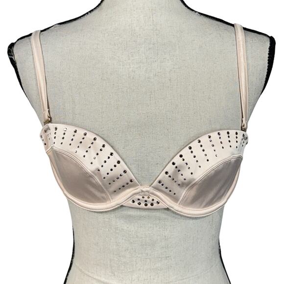 Honey Birdette SZ 34C Crystal Champagne Bra Underwire Demi Satin Adjustable New - Picture 2 of 12